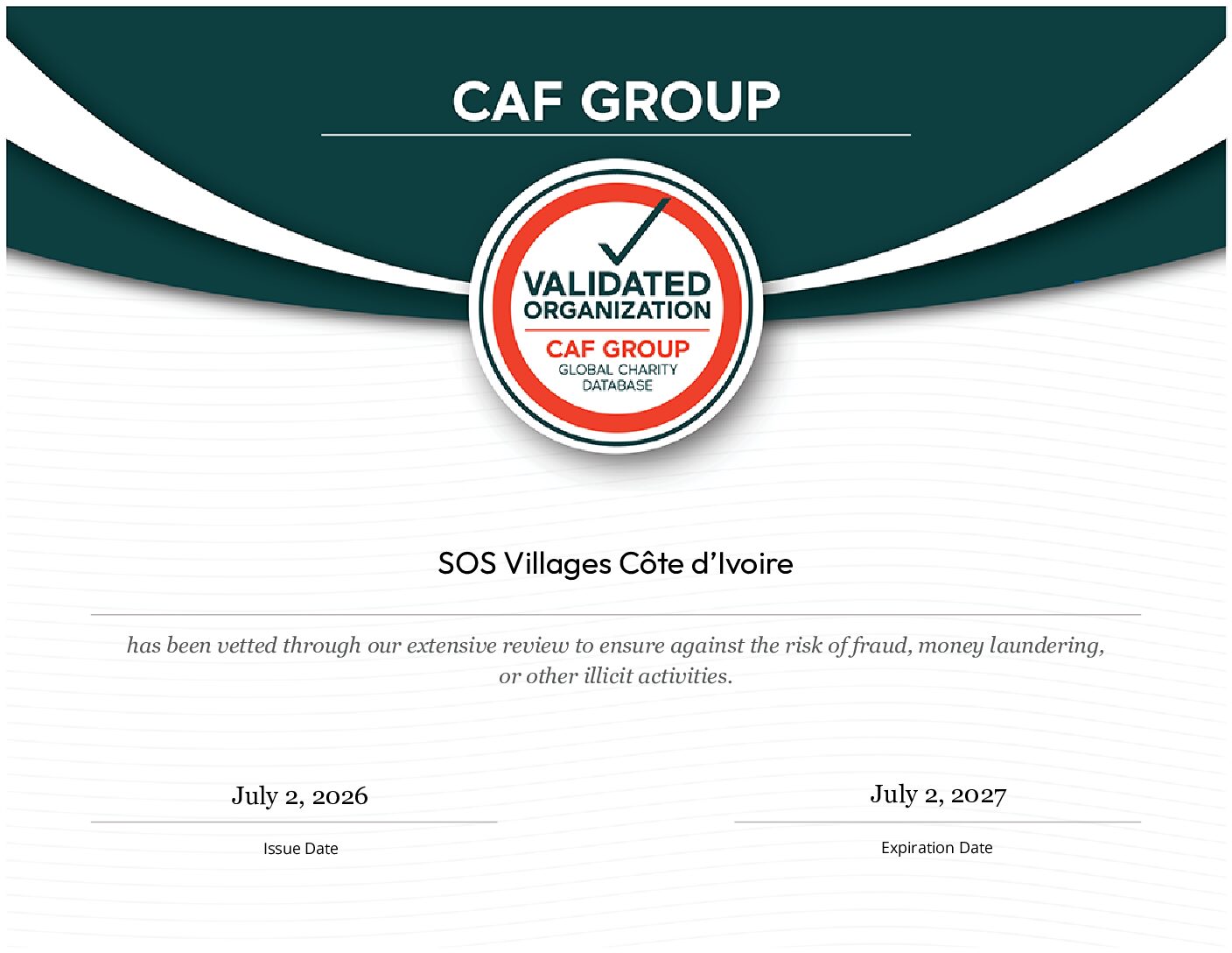 CERTIFICATION CAF : Une reconnaissance internationale gage de crédibilité et de confiance pour SOS VILLAGES d’ENFANT en COTE D’IVOIRE.